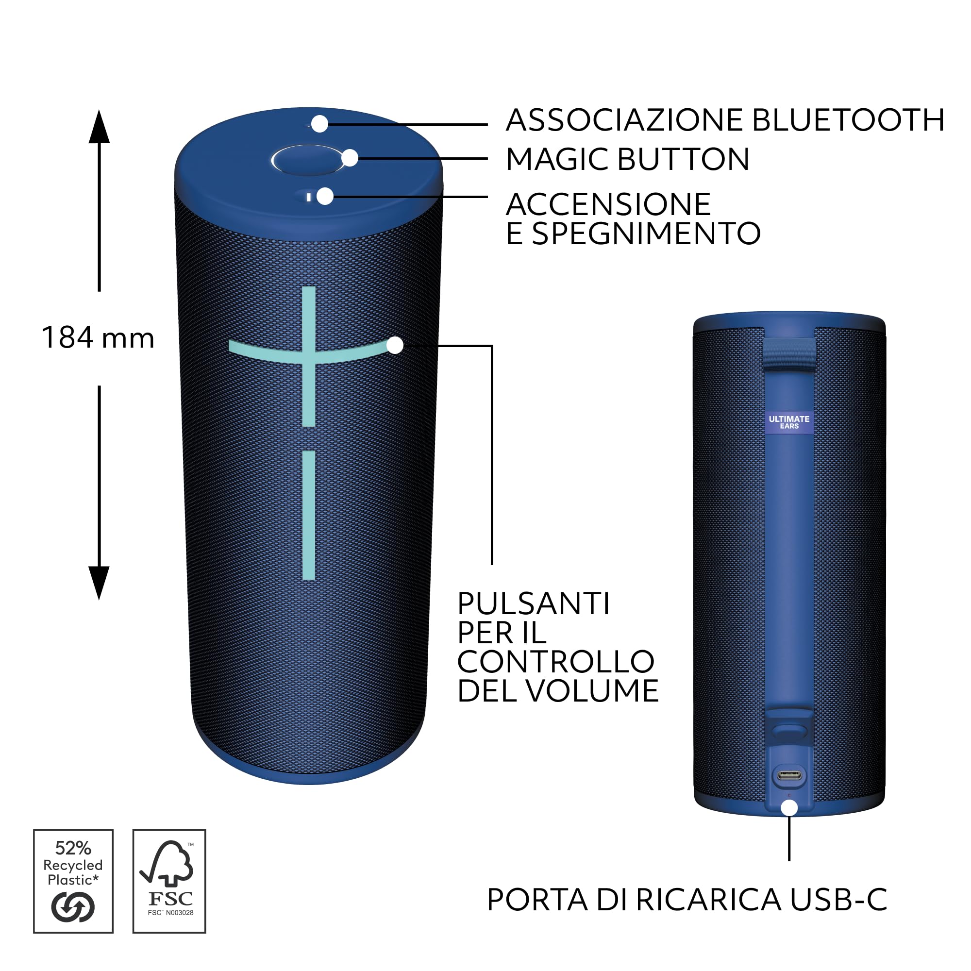 Cassa Bluetooth Portatile E Impermeabile Ultimate Ears WONDERBOOM 4 Con Bassi Potenti E Suono A 360 Gradi 88551238