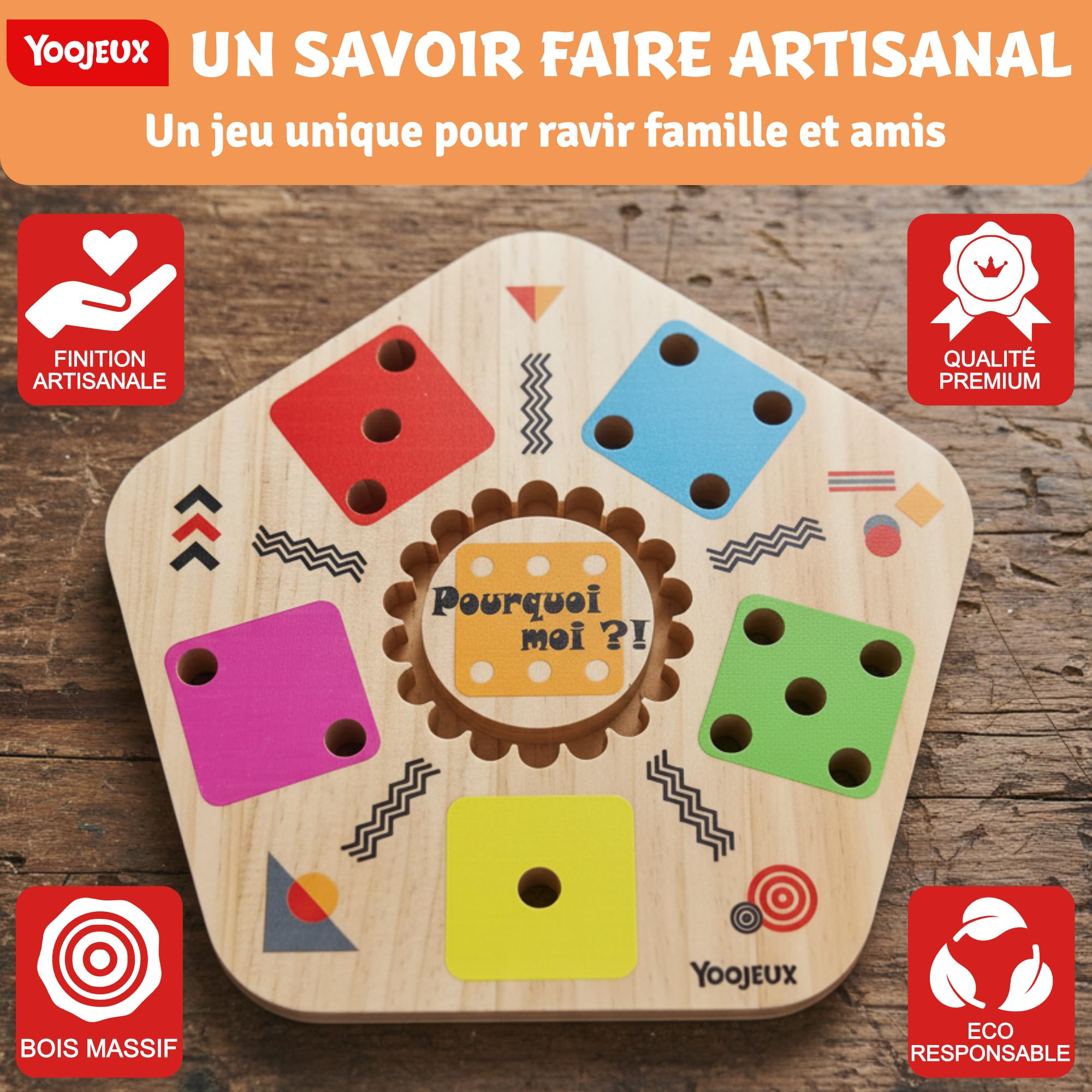Pourquoi Moi - Jeu de société Cochon en Bois, 2 à 8 Joueurs | Jeu familial dès 4 ans, parties rapides de 5 à 15 minutes, coffret transportable pour l’apéro, les vacances et les soirées.