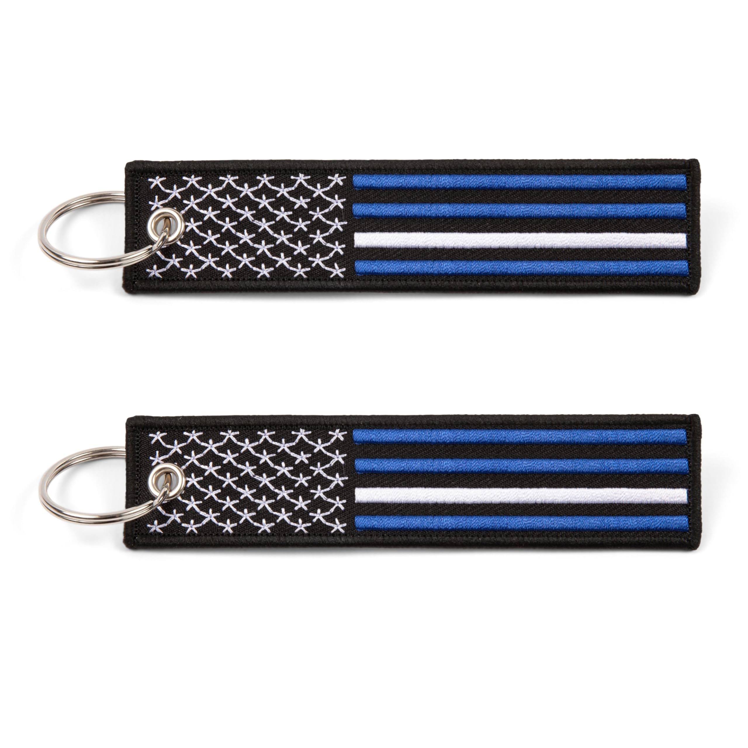 Great 1 Thin White Line American Flag Keychain Tag with Key Ring & Carabiner 2-Pack - EMT, EMS, Paramedic