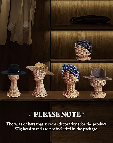 Miniatura 2 de CHADWICK Soporte de cabeza de maniquí de ratán, soporte para sombreros y pelucas, escaparate de mimbre hecho a mano, estante para gorra rústica,