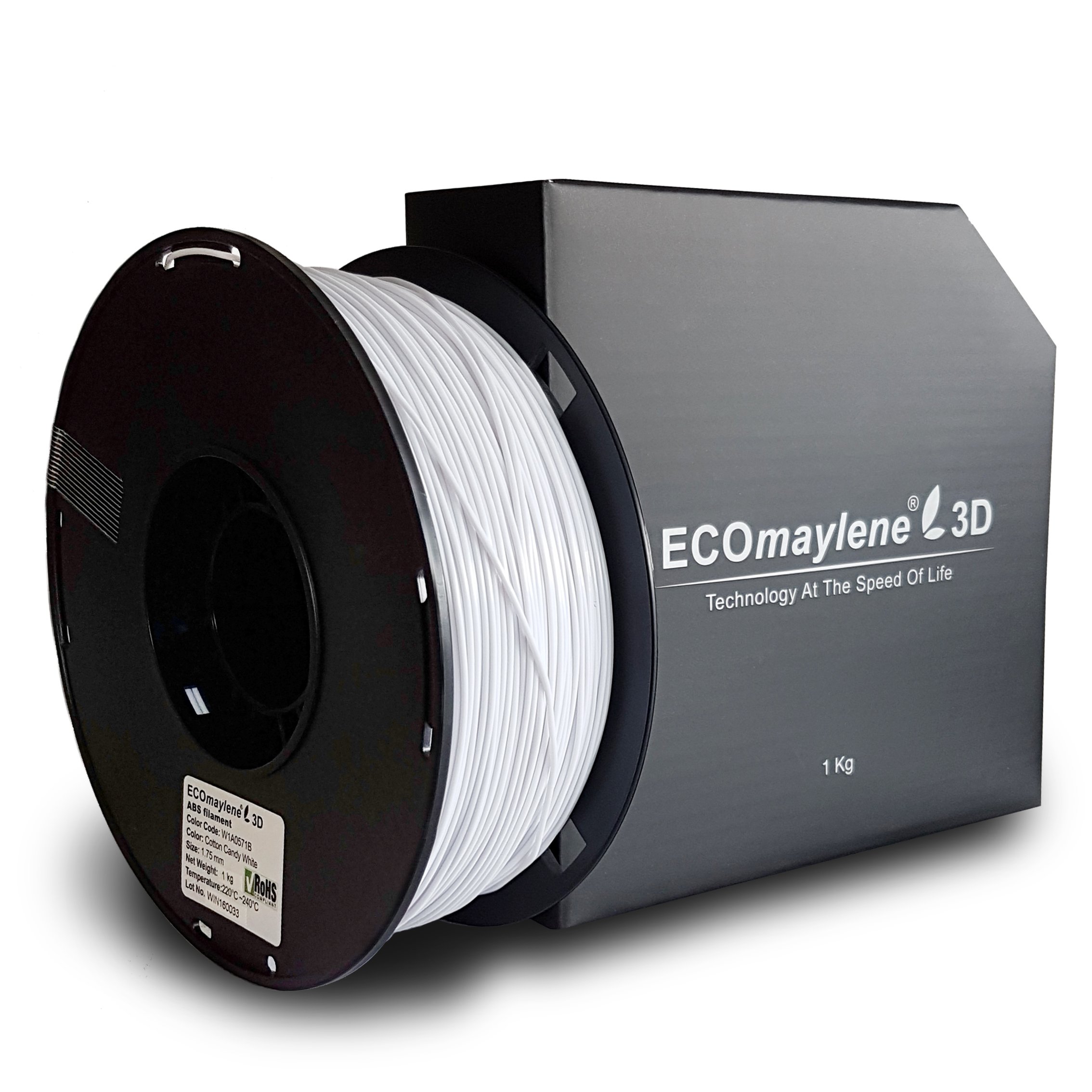 ECOmaylene3D ABS Filament 1Kg Spool Cotton Candy White 1.75mm Dimensional Accuracy +/- 0.05 mm | Consistent 3D Printing, Great Density & Layer Bonding, Low to No Warping, Low to No Odor & Easy To Use