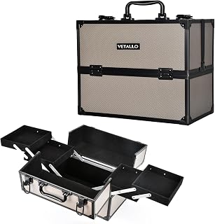 VETALLO Travel Makeup Case Organizer, Large Makeup Organizer I Portable Makeup Case Organizer I Make Up Box I Makeup Train Case I Birthday Gifts for Her Women Bestie I Beige
