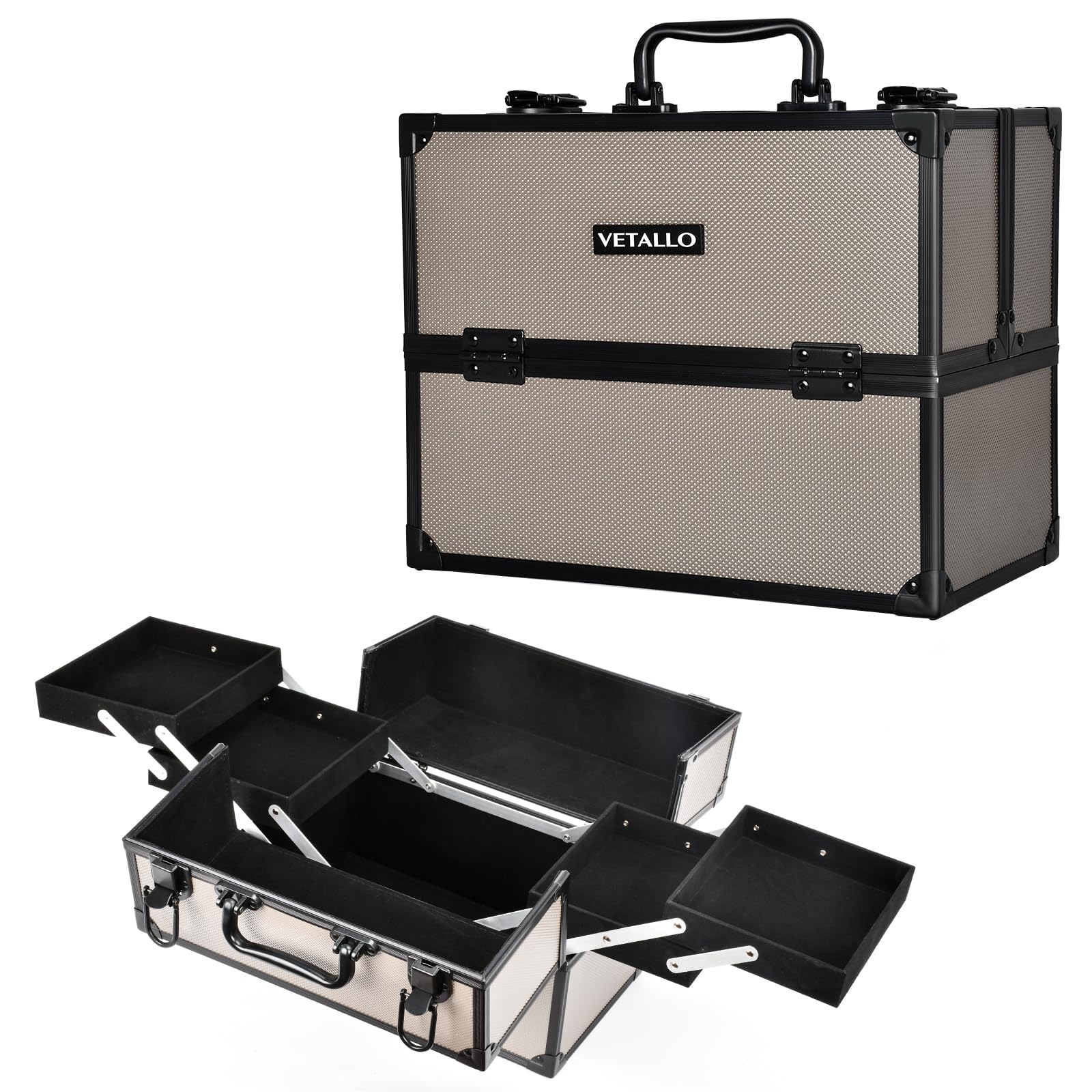 VETALLO Travel Makeup Case Organizer, Large Makeup Organizer I Portable Makeup Case Organizer I Make Up Box I Makeup Train Case I Birthday Gifts for