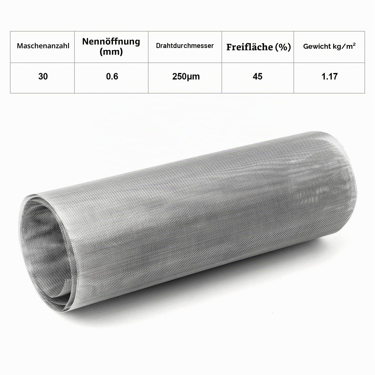 QWORK Drahtgeflecht, aus 304 Edelstahl, Wire Mesh 30 Mesh, 30 x 60 cm, metallgitter feinmaschig, 0.6 mm Löcher, für Nagetiere Fenstergitter Maschendraht Filternetz, 2 Stück