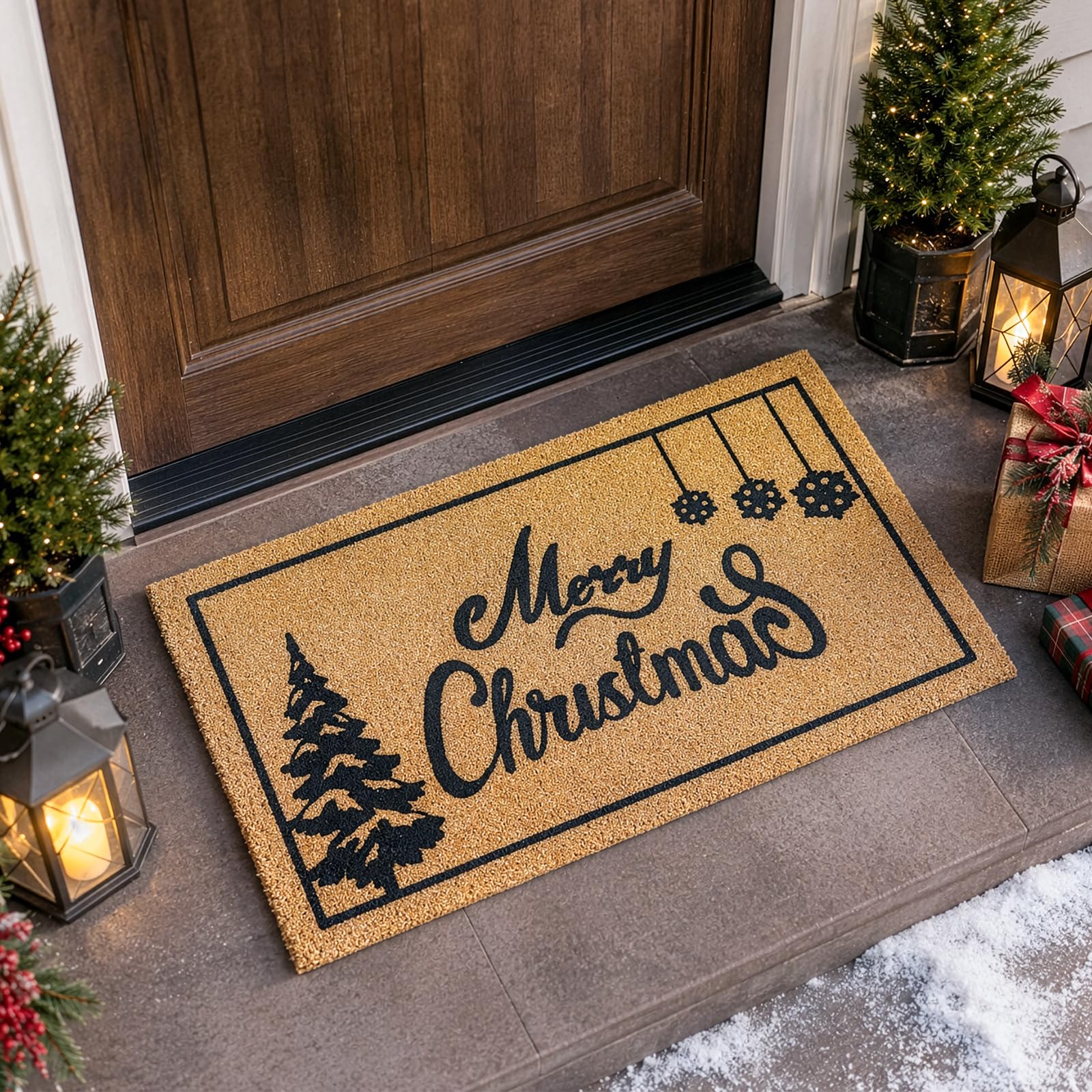 Merry Christmas Door Mat Outdoor Entrance, 30x17 Inch Coir Welcome Doormat