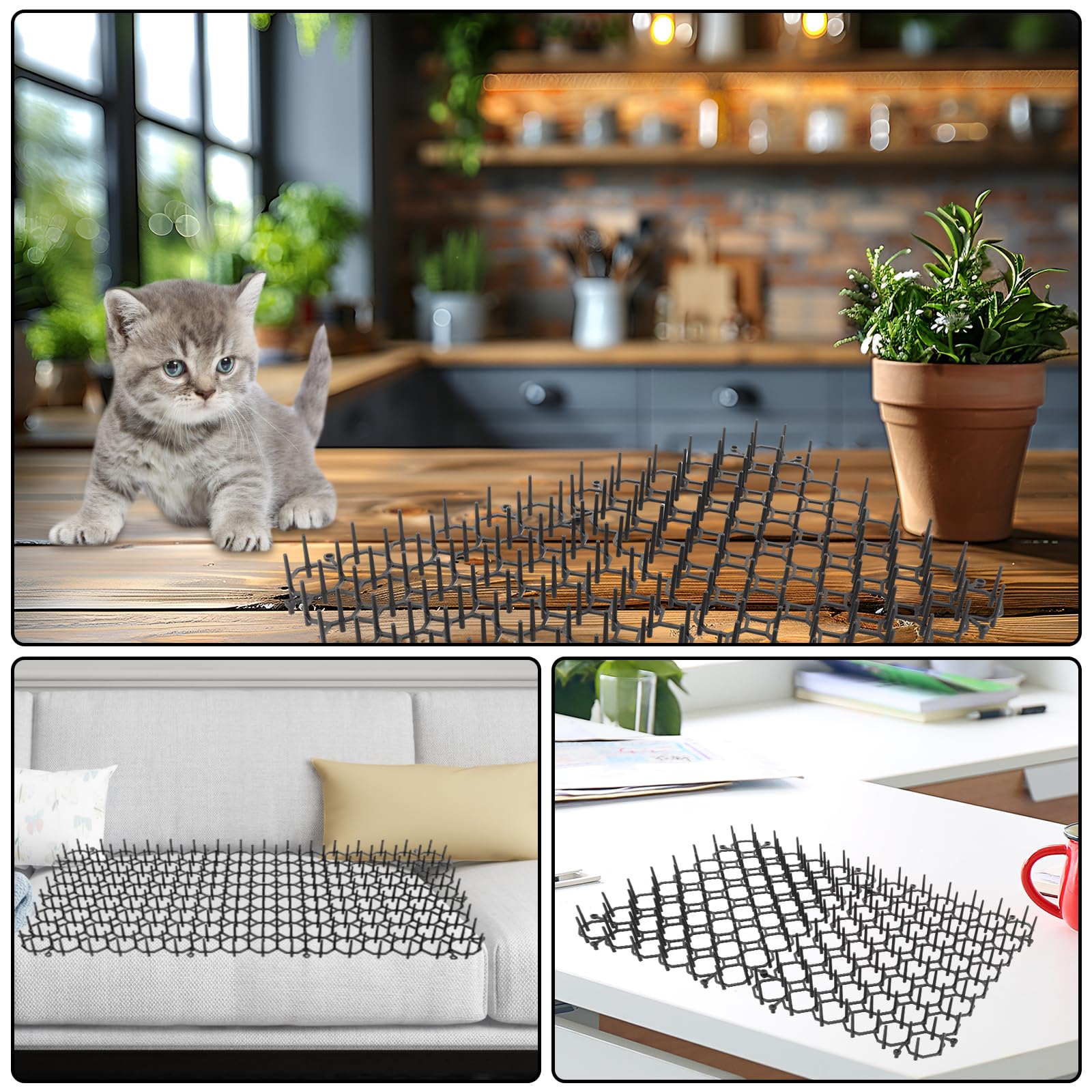 36 Stück Dornengitter Gegen Katzen, 20 x 15 cm Katzenabwehr Matte, Katzengitter Garten für Garten Tier Barriere mit Spikes für Garten und Außenbereich