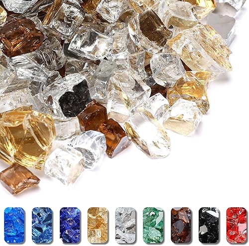 Vista 209 de Grisun Vidrio ignífugo para cuenco de fuego, 1/2 pulgada de alto, 10 libras, brillo reflectante, rocas de vidrio templado para gas natural o Verde