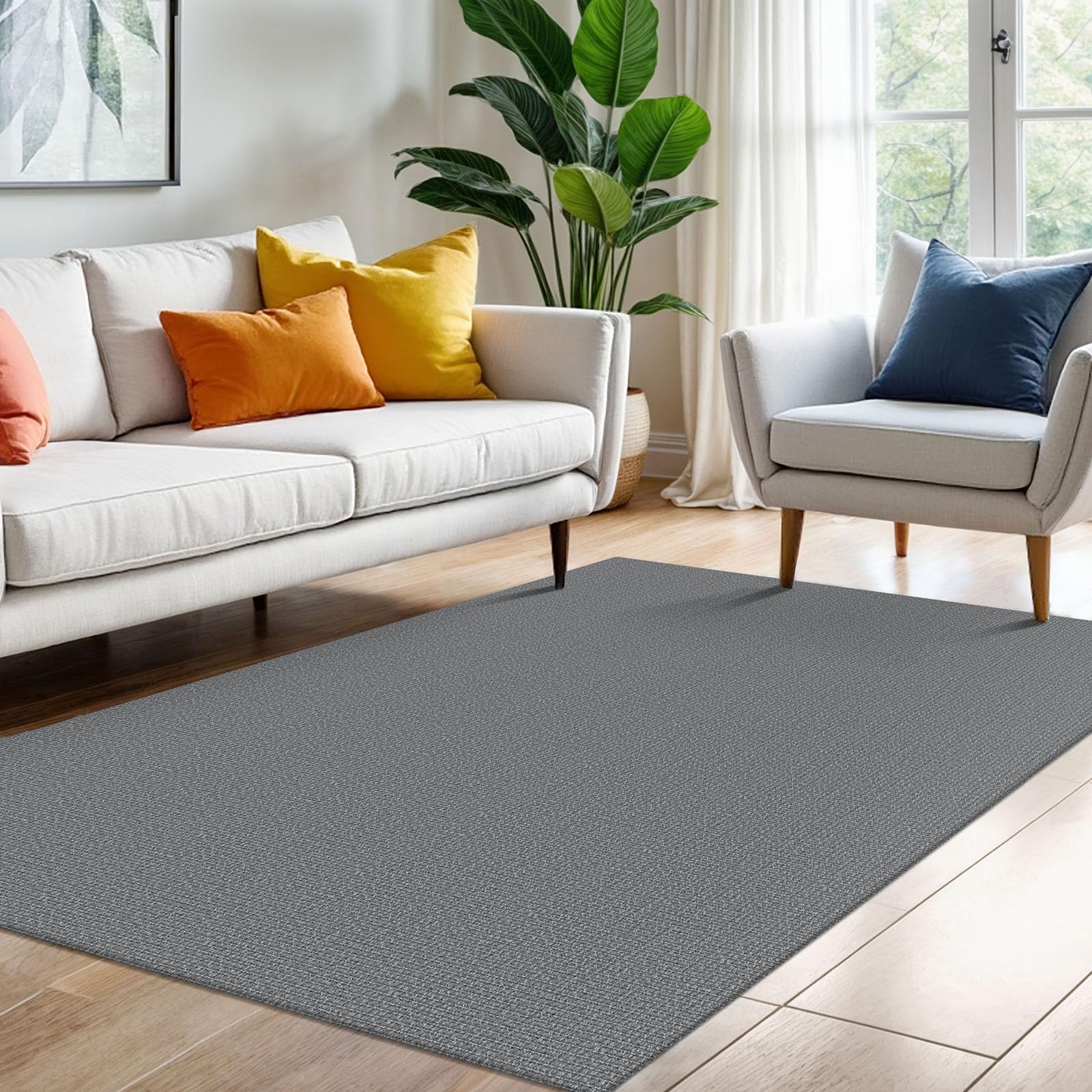 KOZYFLY Washable Area Rug 4x6 Ft Non Slip Rubber Backed Rugs for Entryway Bedroom Throw Rugs Boho Entry Rug, Cotton Braided Floor Carpet for Dining Room Living Room, Grey โ image 1