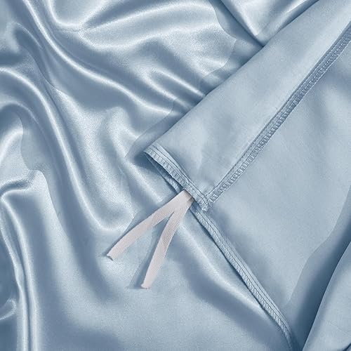 Miniatura 6 de Horbaunal Juego de funda de edredón de satén de 5 piezas, tamaño QueenMatrimonial, funda de edredón azul bebé con lazos en las esquinas y cierre de