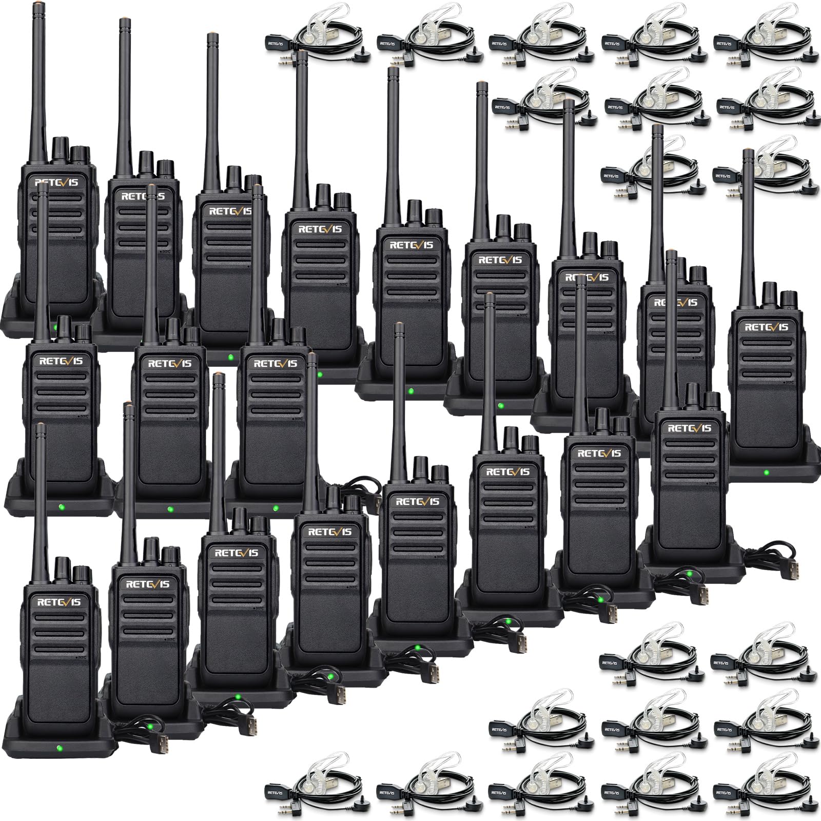 Retevis RT17 Walkie Talkies 20 Pack, 2 Way Radio Long Range, with Earpiece, Heavy Duty, Rechargeable Walkie Talkies for Adults,Handheld for School