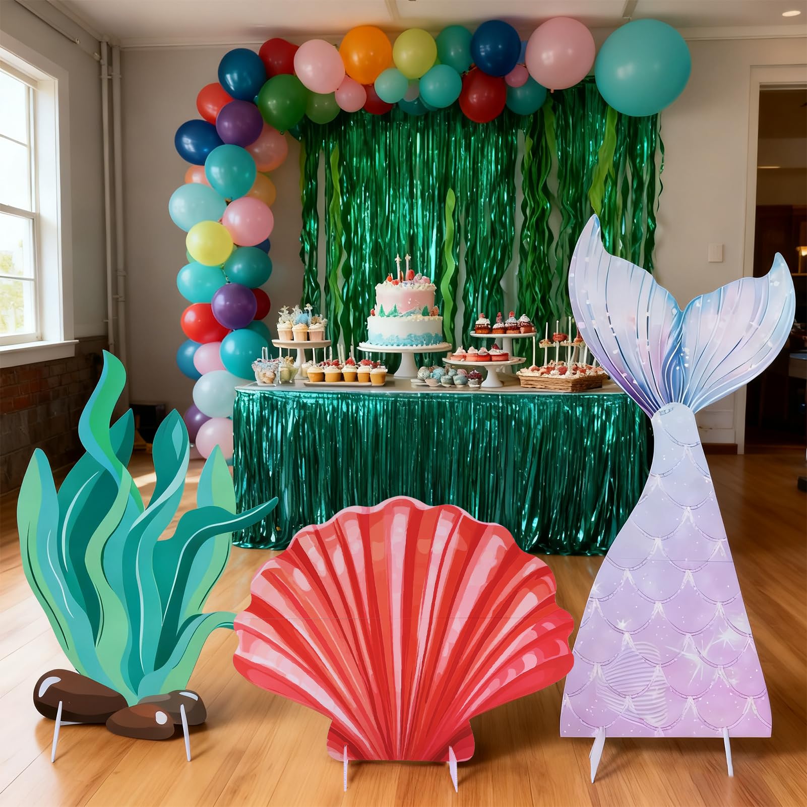 Set di 3 grandi decorazioni per feste in mare, sotto il mare, set di decorazioni per feste, coda di sirena, alghe con staffe, per feste a tema oceano, sirena, compleanno, fotografia, decorazioni