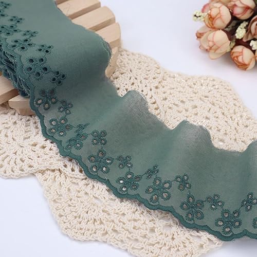 Miniatura 3 de Cinta de encaje de algodón verde claro bordada de 5 yardas para coser, ropa de bebé, ropa de mascotas