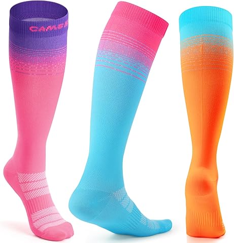 CAMBIVO Medias de Compresión Mujer Hombre 3Pares, Calcetines Compresion 15-20mmHg, Transpirables Calcetines Largos, Compression Socks para Deporte, Running, Ciclismo, Viajar en Avión, Enfermera, Moda