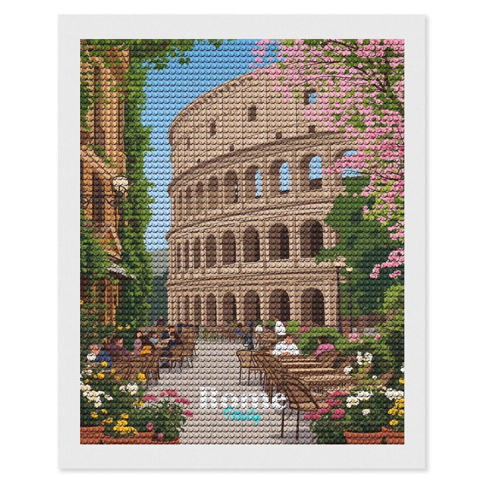 Junmoney Colosseum Cafe Scene in Rome Diamond Painting Kit 16"x20", Thoughtful Handmade Gift, for Creative Relaxation, Printed Canvas, Cosy Home Accent
