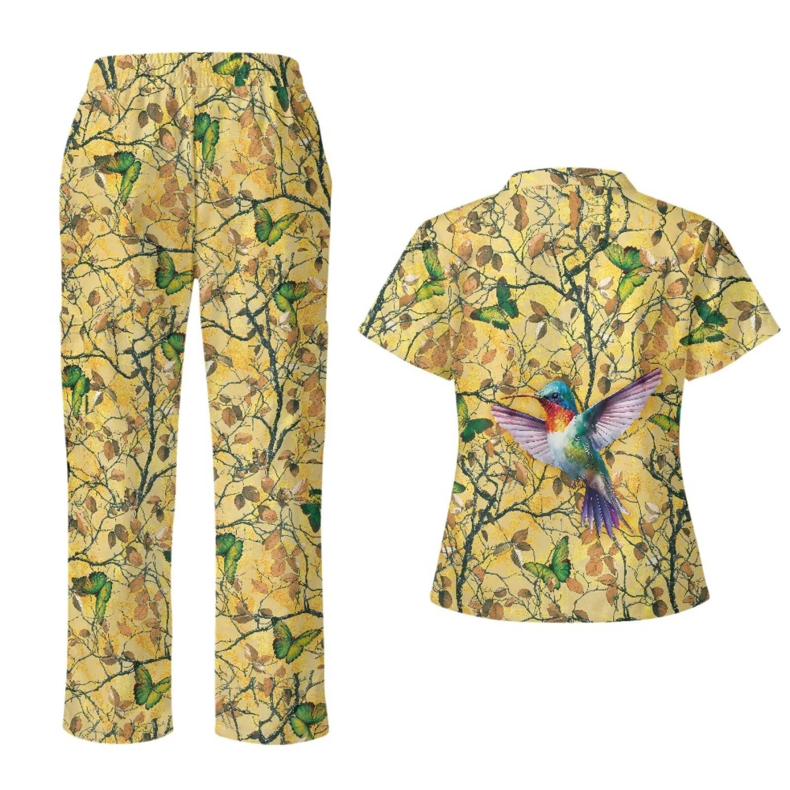 Hummingbird damskie zestawy peelingowe slim fit medyczne peelingi z elastyczną talią spodnie z szerokimi nogawkami żółty, asystent medyczny Essentials