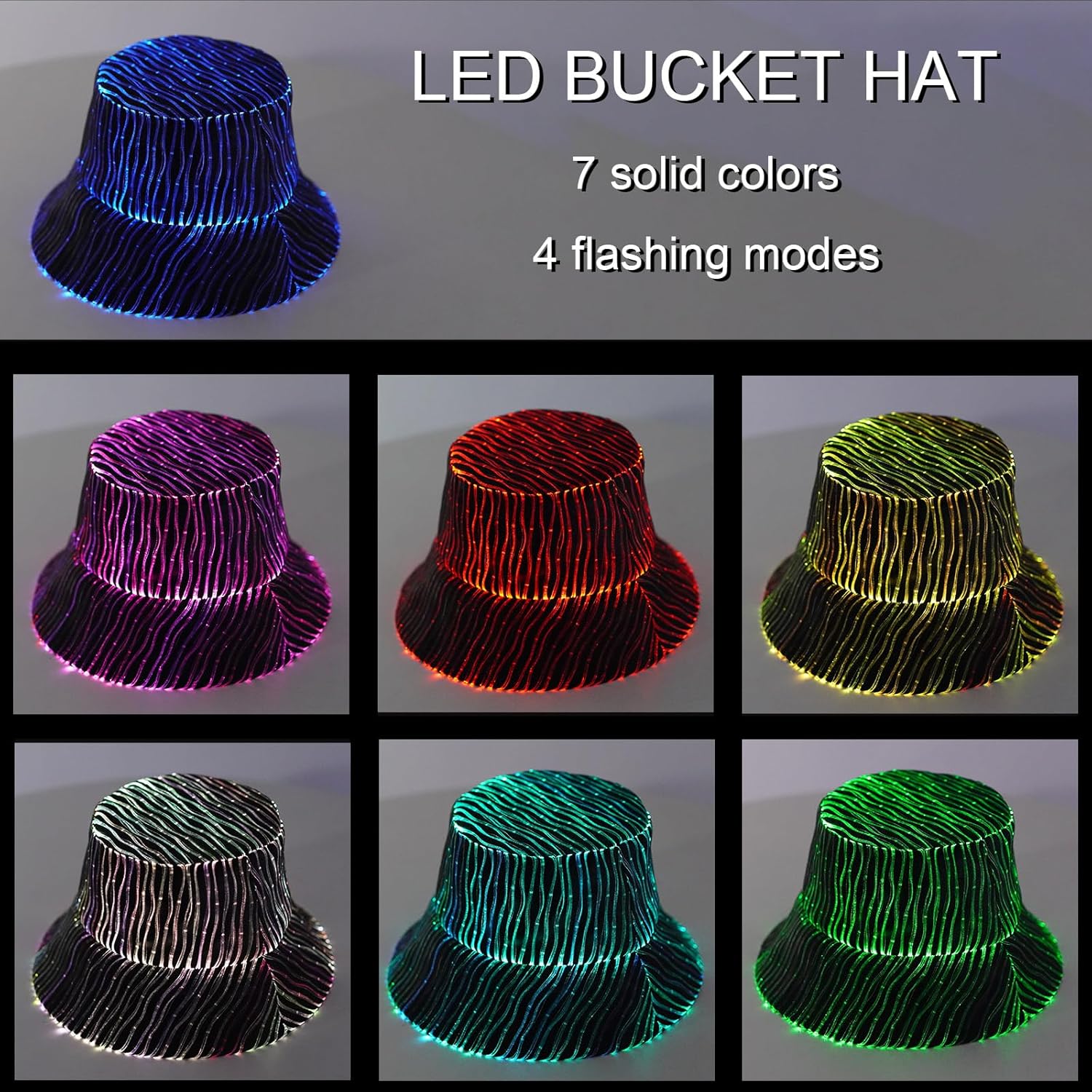 Light up Hat Rave Bucket Hat 7 Colors Flashing Glow LED Hat Neon Crazy Hats for Festival Gear for Party Hats EDM Accessories - Image 2