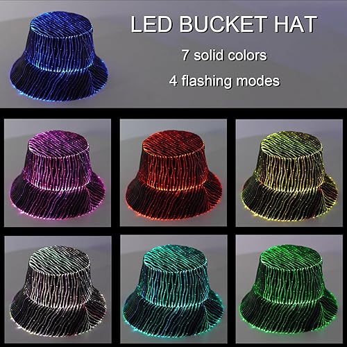 Miniatura 2 de Sombrero iluminado Rave Bucket Hat 7 colores intermitente resplandor LED sombrero neón loco sombreros para festival equipo para fiesta sombreros
