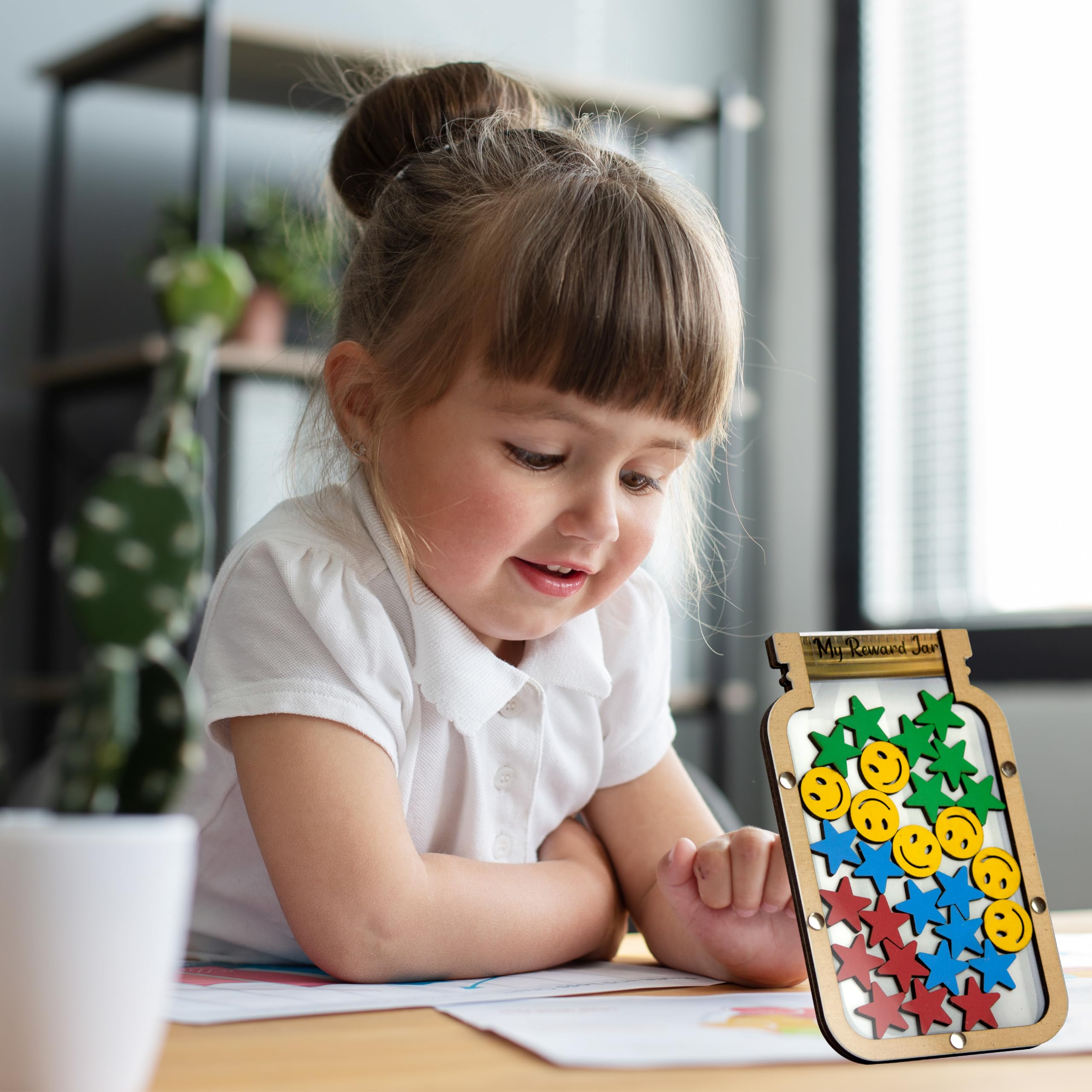 The Rosette Imprint Reward Jar for Kids | Star & Smiley Token System | Reward for Kids Behaviour | Reward Stars for Kids | Daily Chores Tracker | Positive Reinforcement Tool | Jar Design - Image 3 thumbnail