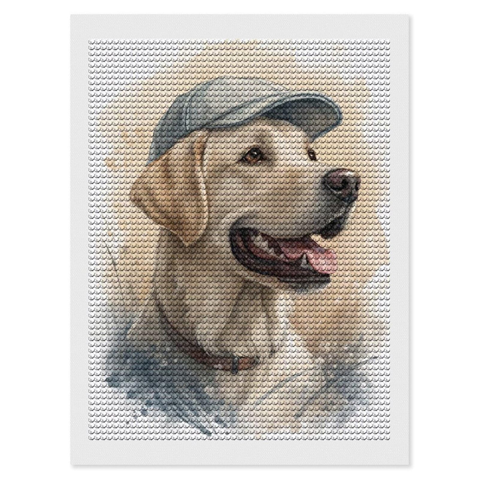 Junmoney Labrador Retriever Wearing A Cap Diamond Art Kit 12"x16", Gift Idea, for Family Craft Time, Mindful Craft Activity, Boho Decor, Relaxing DIY Hobby