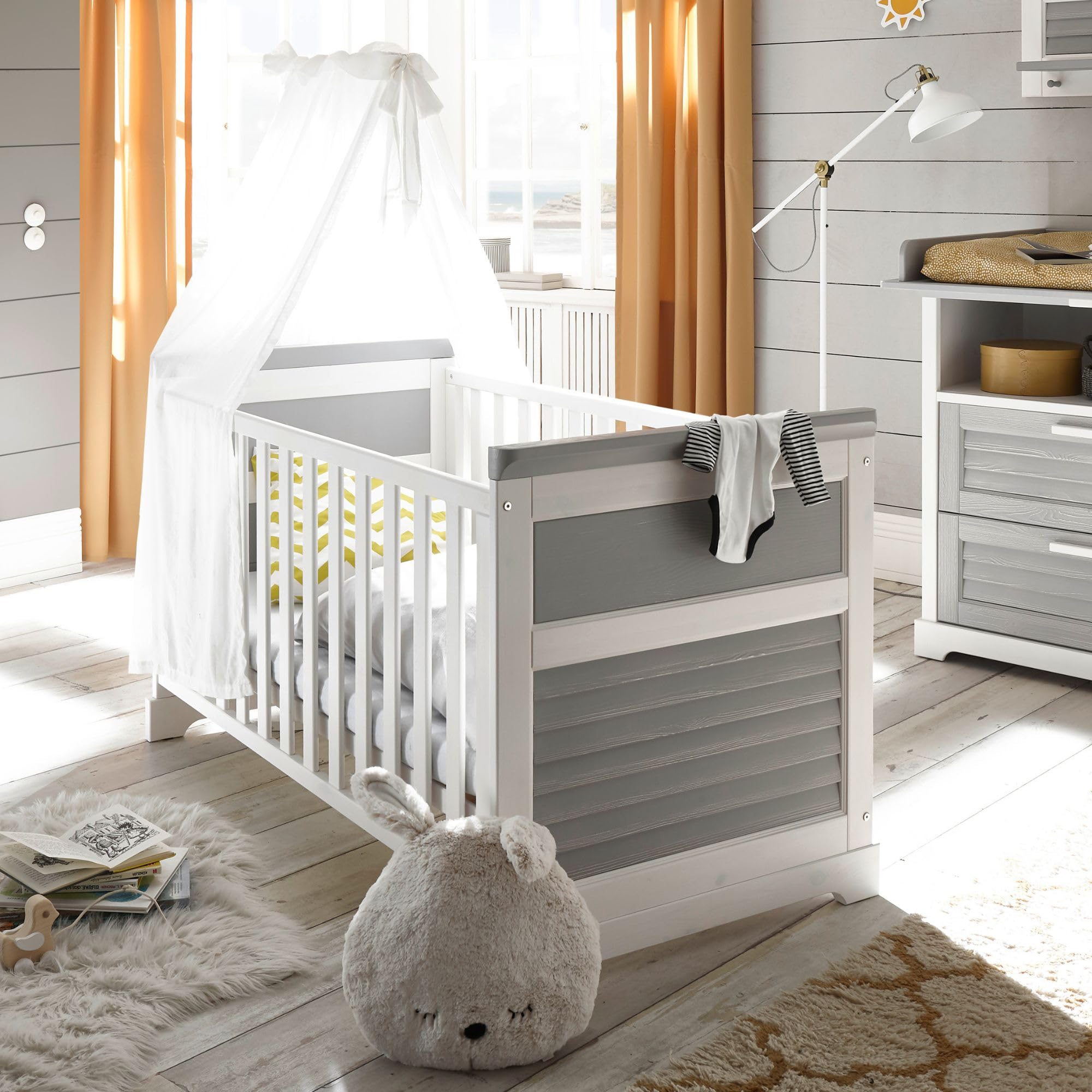 Stella Trading Alma Ensemble Complet de Meubles pour Chambre, pin Massif, Blanc/Gris, 3 pièces composé d'une Armoire, d'un lit de bébé et d'une Commode à Langer, Komplett-Set 2
