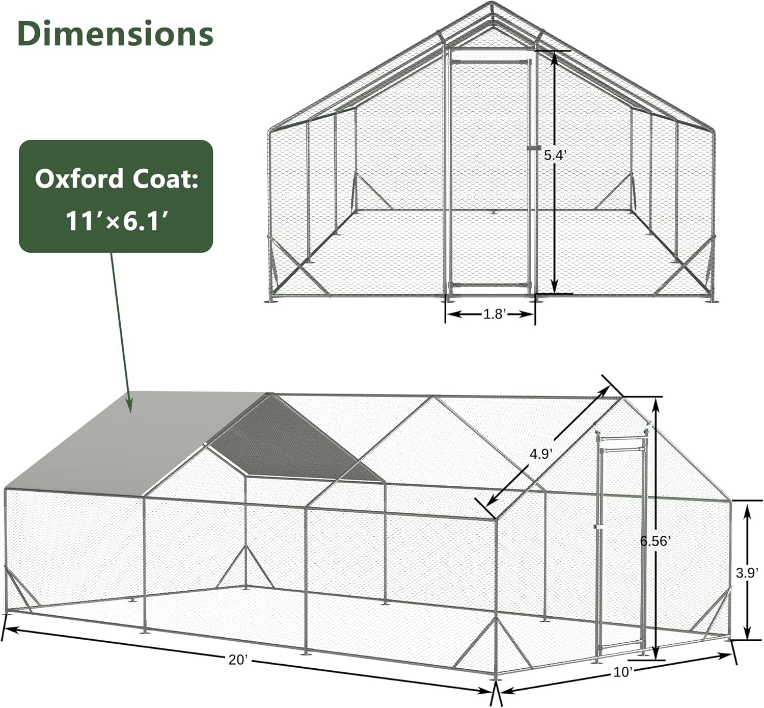 Large Walk-in Chicken Coop for Outdoors, 10'x6.6'x6.56' Heavy Duty Metal Hen House with UV-Resistant & Waterproof Cover, Galvanized Wire Chicken Run Cage for Poultry, Ducks, Rabbits