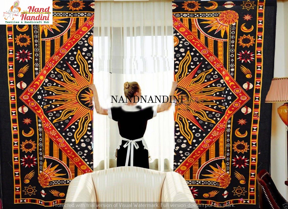 Ombre Mandala Tapestry Curtain Indian 2 Valances Drape Panel Boho Decor Window Curtain Indian Drape Handmade Curtain Tapestry Throw (orange)
