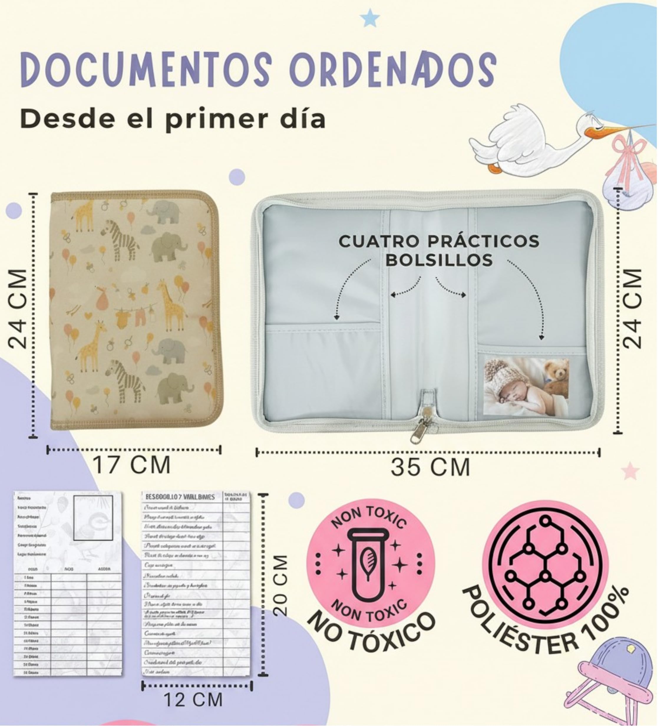 Portadocumentos Bebé para Cartilla Sanitaria con Tarjetas de Crecimiento y Primeros Logros, Carpeta y Porta Documentos Bebé, Funda Libro de Salud, Regalo para Baby Showers — view 4