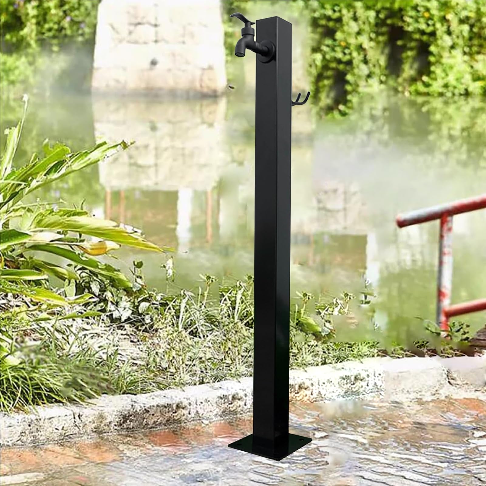 Zqfhsx Freestanding Stainless Steel Outdoor Water Fountain Tap - Vertical Square Hydrant With Hose Stand For Garden Irrigation Floor Mounted Faucet Post