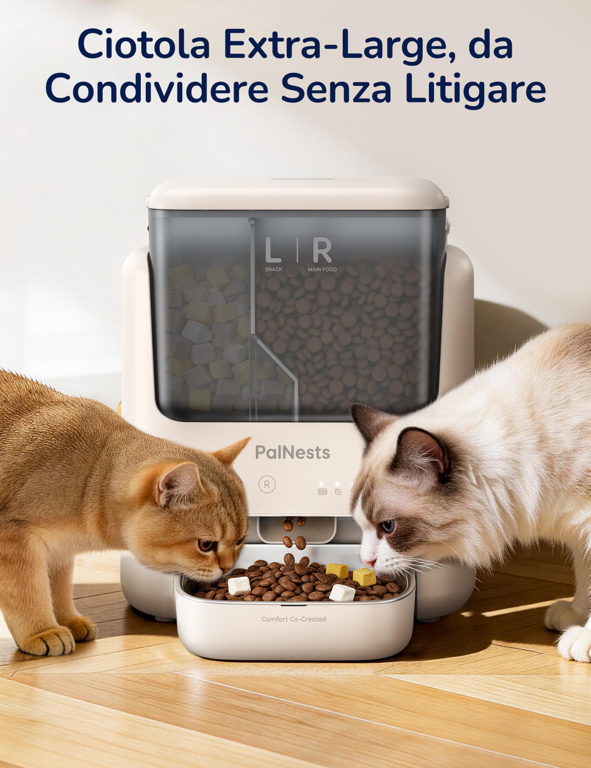 5L Distributore Automatico Cibo Gatti e Cani, WiFi 2.4G/5G con APP, Distributore a Doppio Scomparto, Timer Programmabile 1-10 Pasti al Giorno per 1-12 Porzioni, Ciotola in Acciaio Inox 304