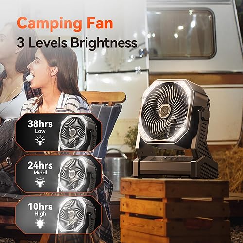Miniatura 5 de Ventilador remoto de camping de 20000 mAh con luz ventilador recargable para tienda de campaña al aire libre gancho colgante para tienda de campaña