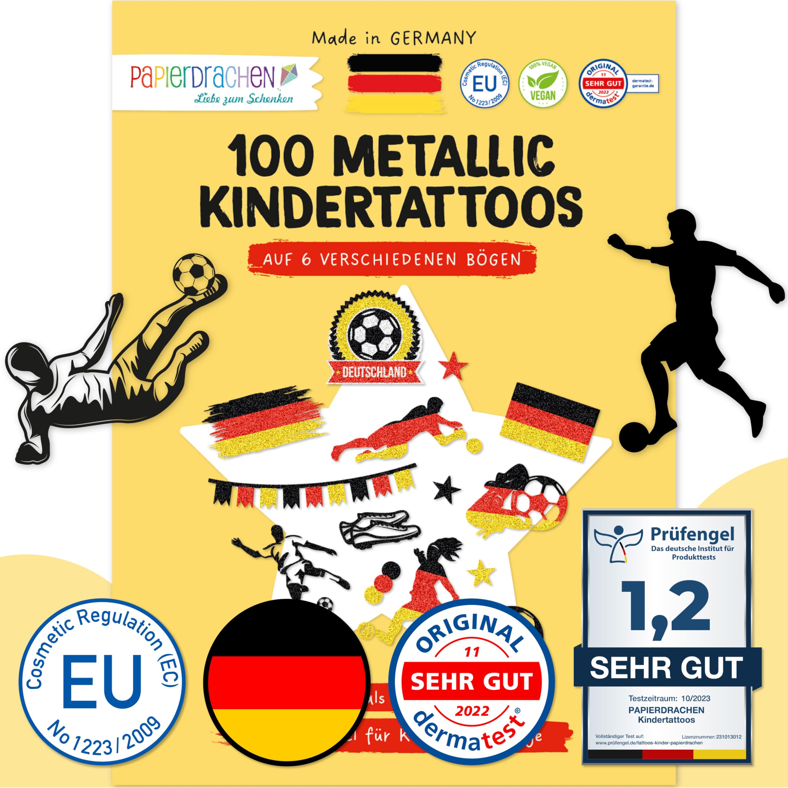Papierdrachen Metallic Kindertattoos zum Aufkleben - Mitgebsel Glitzer