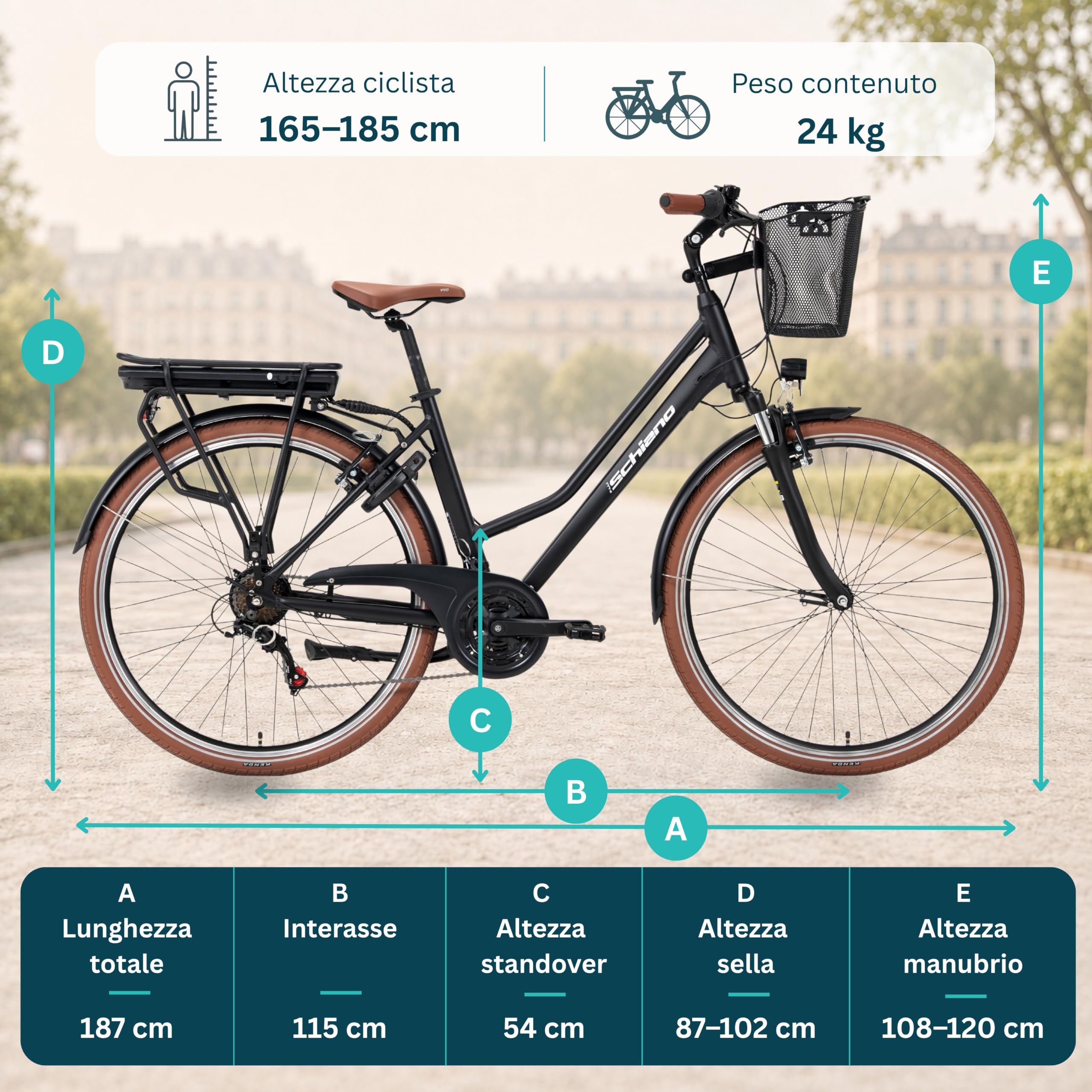 F.lli Schiano Bici Elettrica Uomo Donna 28", Batteria 540Wh, E-Ride