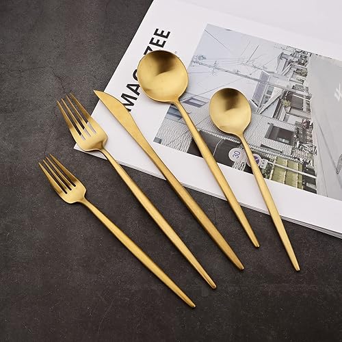 Miniatura 5 de Gugrida Juego de 20 tenedores negros con acabado mate, mango redondo de acero inoxidable 1810, 8.86 pulgadas