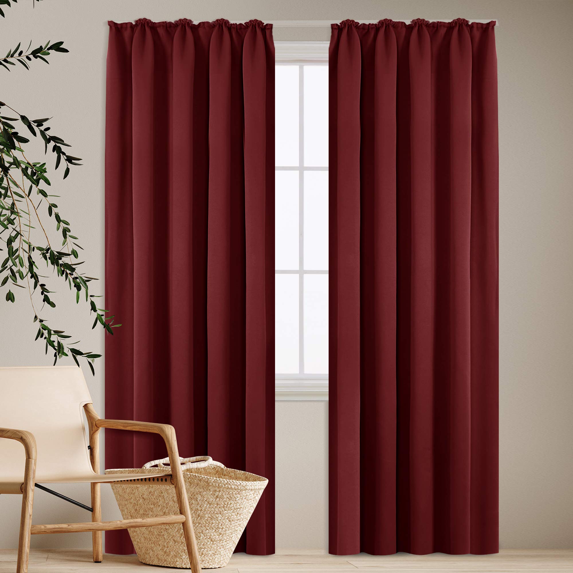 Deconovo Rideau Occultant Thermique Galon Fronceur Salon Chambre Rouge