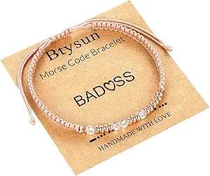 Btysun Morse Code Bracelets for Women Christmas Gift Stocking Stuffers for Teens Pink Braided Bracelets Inspirational Best Friend Birthday Gifts for Her High School Graduation Gifts for Her 2025 Mom Bracelet Jewelry