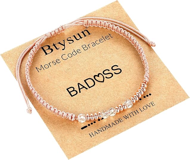 Btysun Morse Code Bracelets for Women Christmas Gift Stocking Stuffers for Teens Pink Braided Bracelets Inspirational Best Friend Birthday Gifts for Her High School Graduation Gifts for Her 2025 Mom Bracelet Jewelry