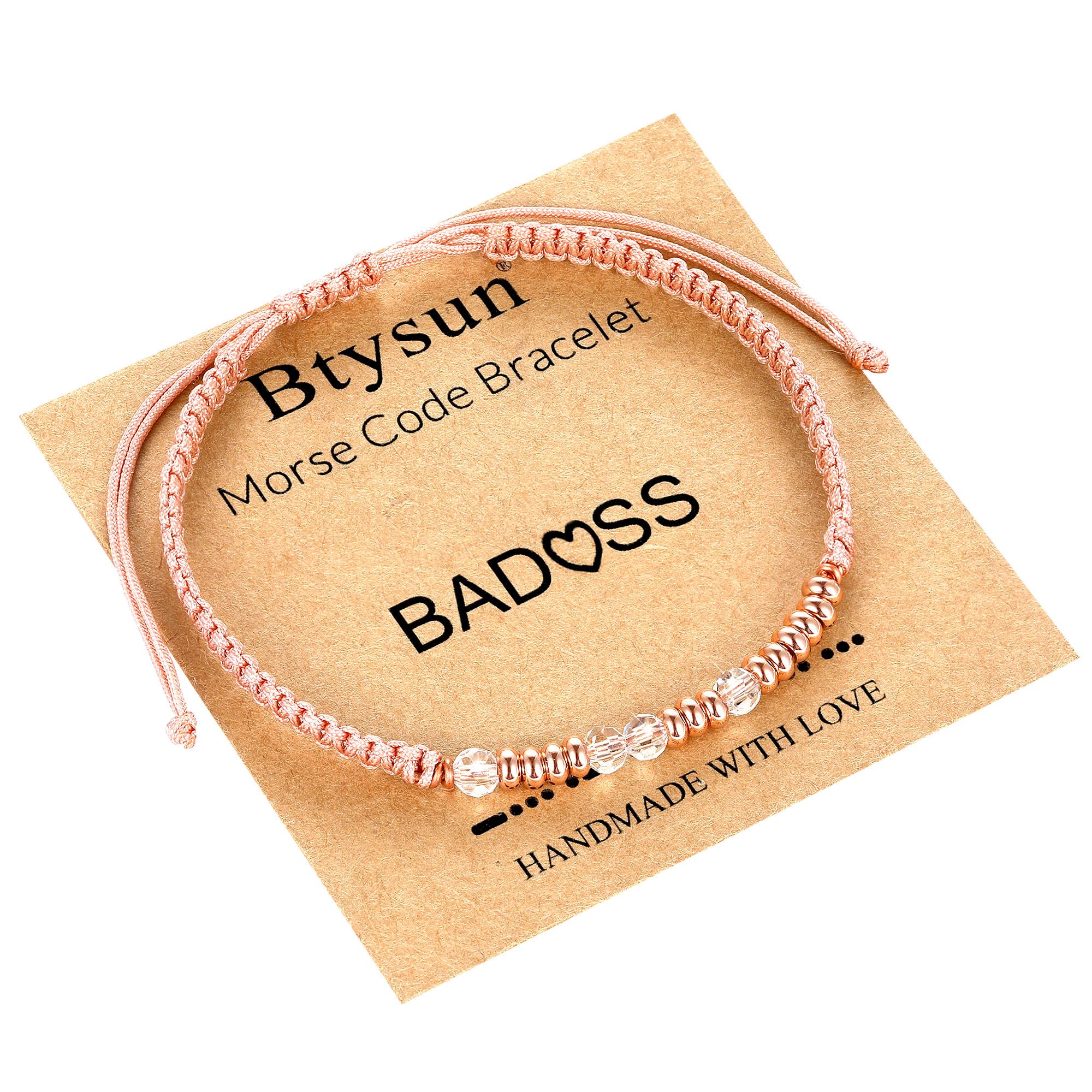 Btysun Morse Code Bracelets for Women Christmas Gift Stocking Stuffers for Teens Pink Braided Bracelets Inspirational Best Friend Birthday Gifts for Her High School Graduation Gifts for Her 2025 Mom Bracelet Jewelry