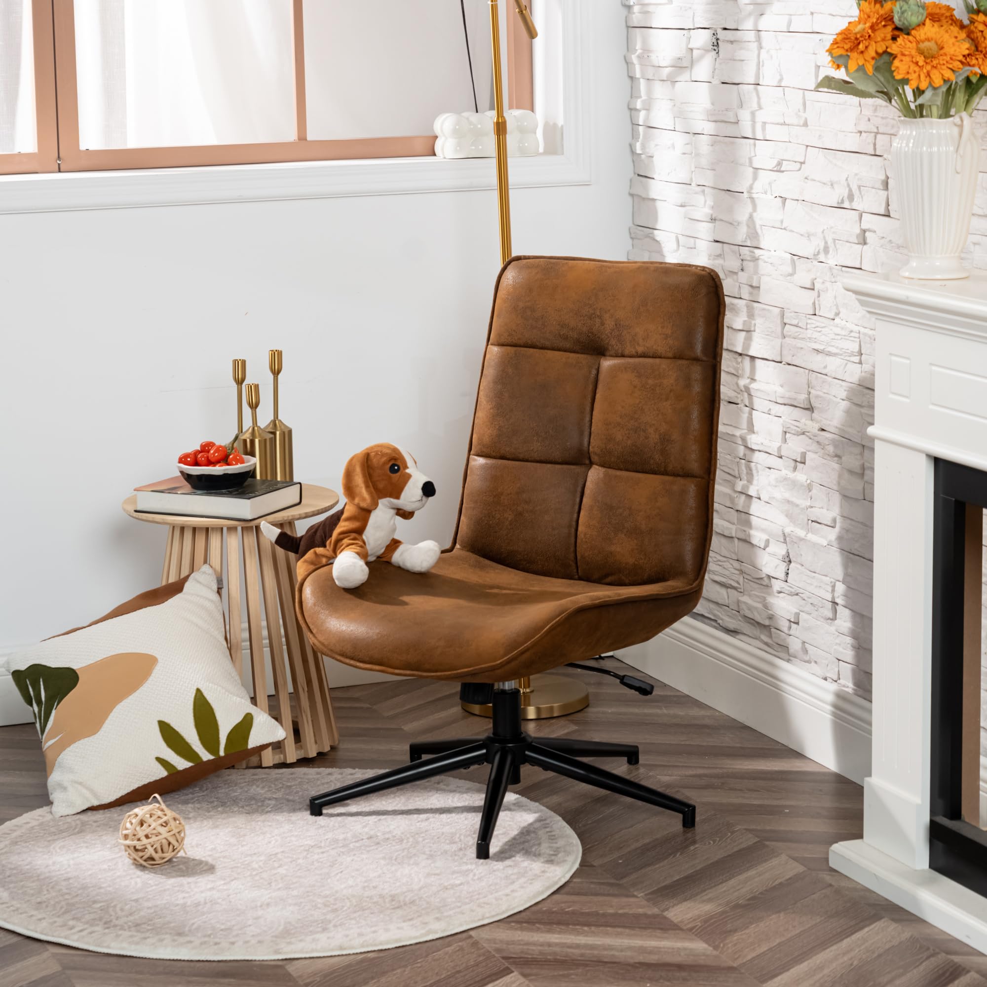 MEUBLE Cosy Sillón Giratoria Butaca de Salón Función de Inclinación para Dormitorio Silla con Asiento Grueso Respaldo sin Reposabrazos en Gamuza