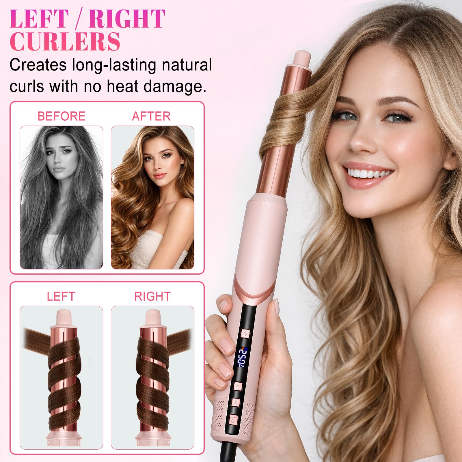 9 in 1 Warmluftbürste Haarstyler mit Digitalanzeige, Ionen-Technologie & Auto-Wrap Lockenstäben für glattes Haar, Locken, Volumen & Glanz – schonend und vielseitig