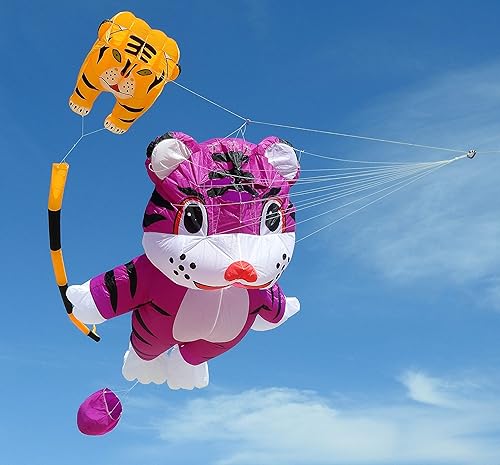 Miniatura 5 de Cometa Tiger 3D para adultos, material de nailon suave para niños. Fácil de volar 244 x 39 pulgadas con cuerda de cometa y mochila, cometa perfecta