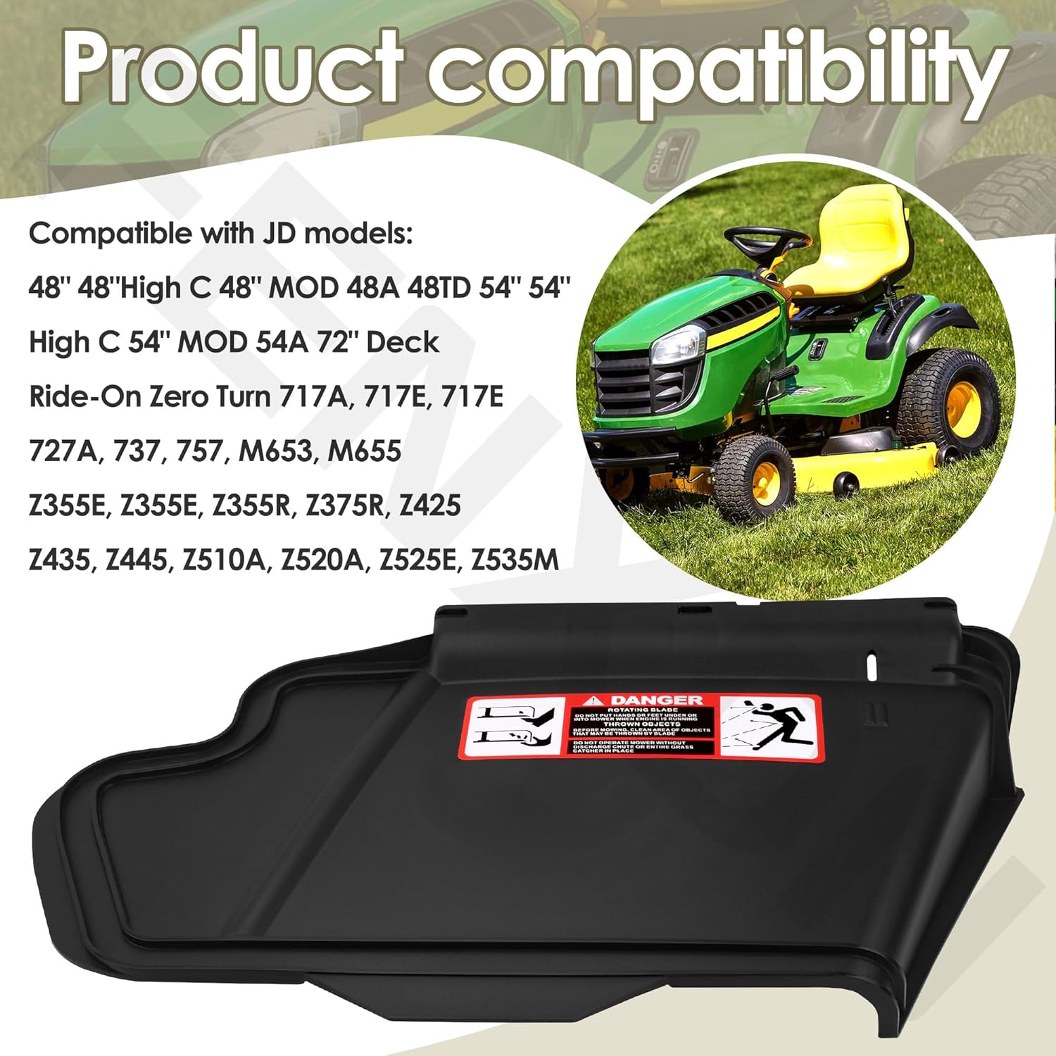 Mower Deck Discharge Chute for Jo-hn Deere Z425 Z435 Z510A Z535M Z355E Z355R Z375R ZTrak 48" 54" Deck - Black