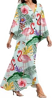 Kaftan Dresses for Women, V Neck Moo Moos Colorful Print Cover Ups Caftan Beach Dresses for Swimwear