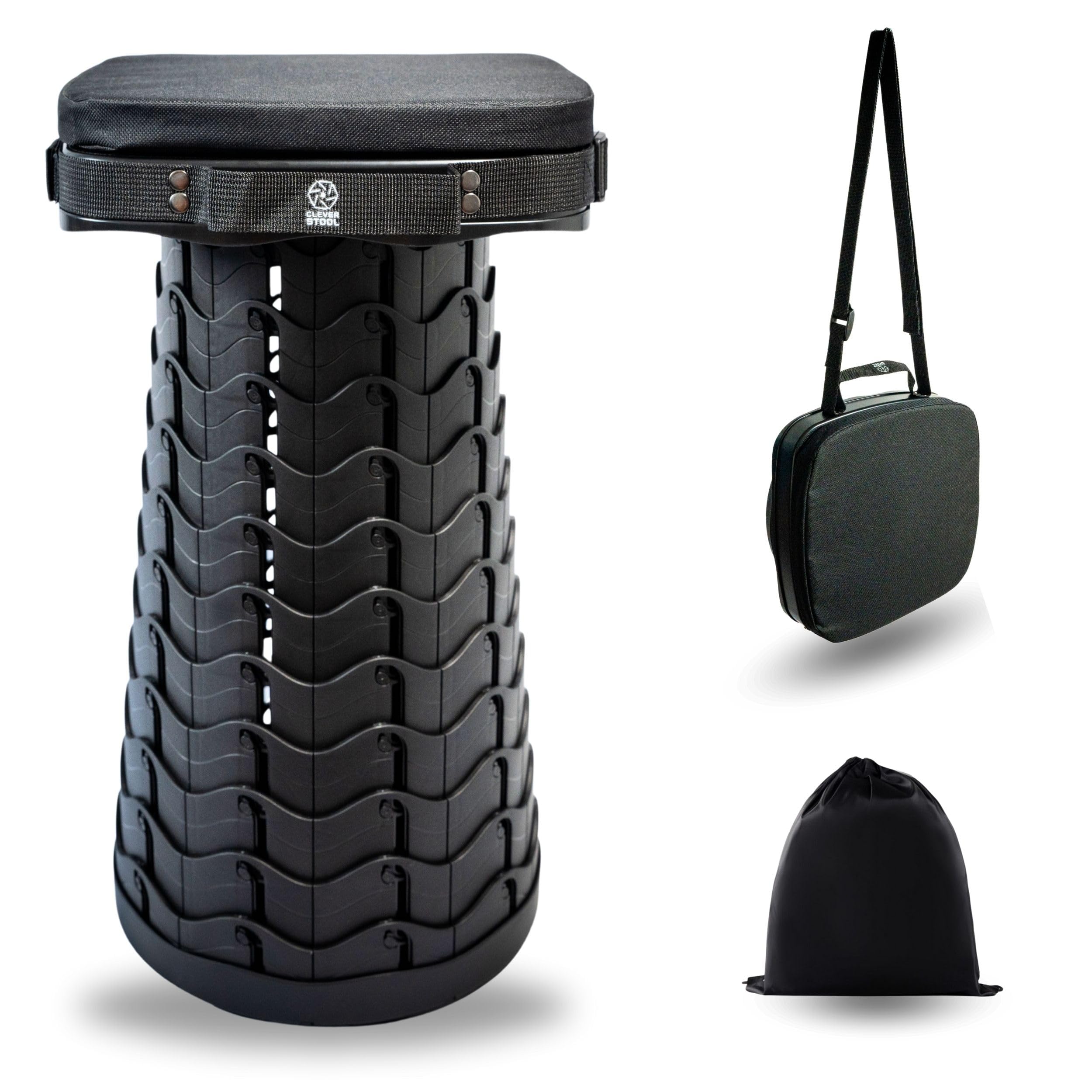 Tabouret Pliable Télescopique Confort avec Coussin – Ultra Résistant 220 kg, Siège Portable Réglable pour Camping, Pêche, Festival, Voyage