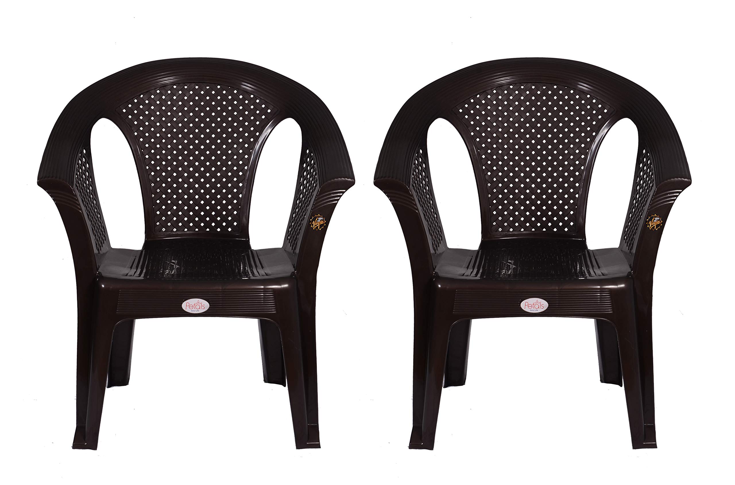 Petals Plastic Chair For Living Room | Armchairs Set Of 2 | Fibre PVC Arm Chair For Home, Office, Garden, Drawing Room, Indoor & Outdoor | Cap Upto 150 Kgs | Choco Brown, 2 Pcs, Crystal|3YearsWarranty-image-13