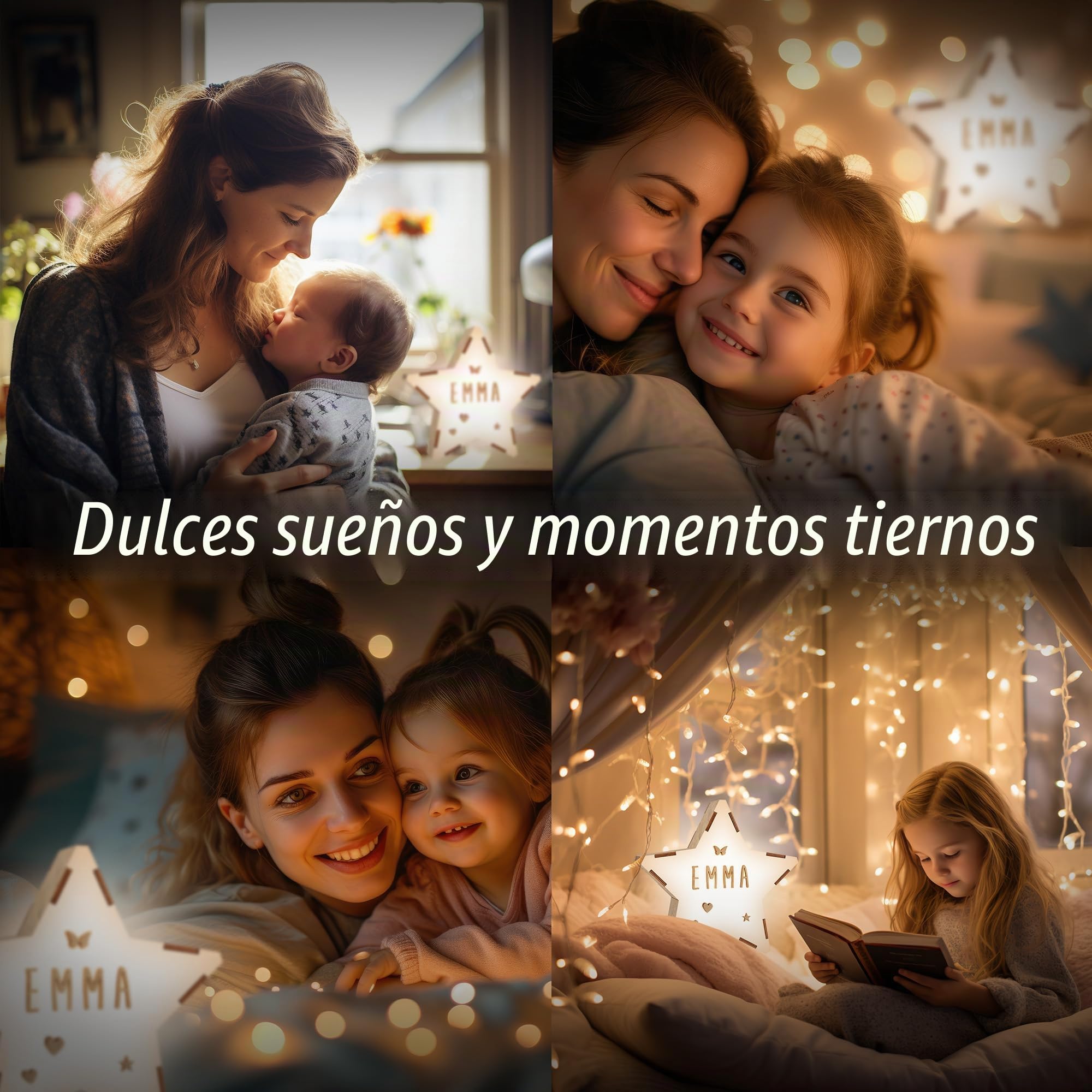 WONDEE Vintiun Regalos Originales Personalizados para Bebés, Lámpara Estrella Madera Personalizable, Estrella Luz Nocturna Infantil Quitamiedos, Regalos Bebés Recién Nacidos Originales