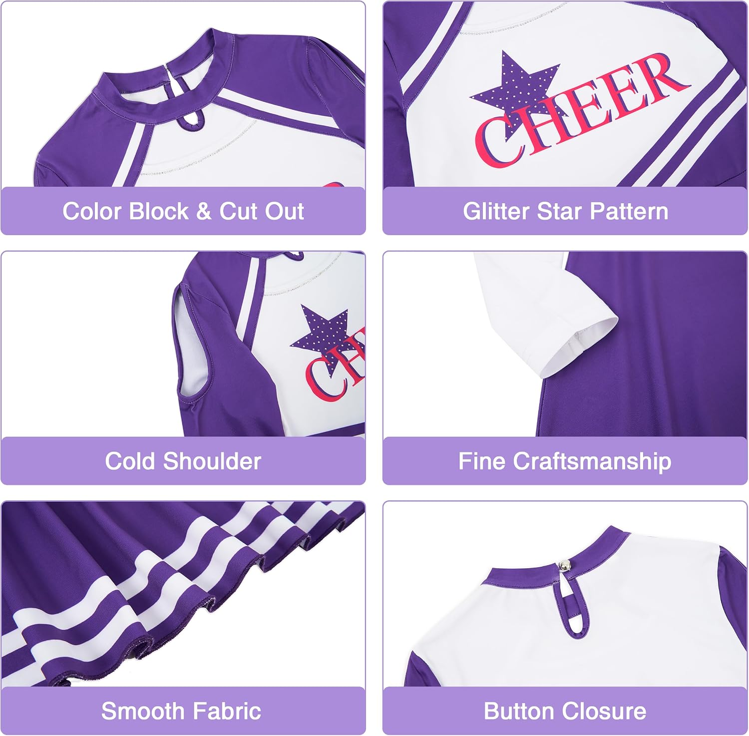 LOLANTA Girls Cheerleader Uniform, Long Sleeve Cheerleading Dress Kids Halloween Costumes Party Outfit Christmas Gifts 5-13Y
