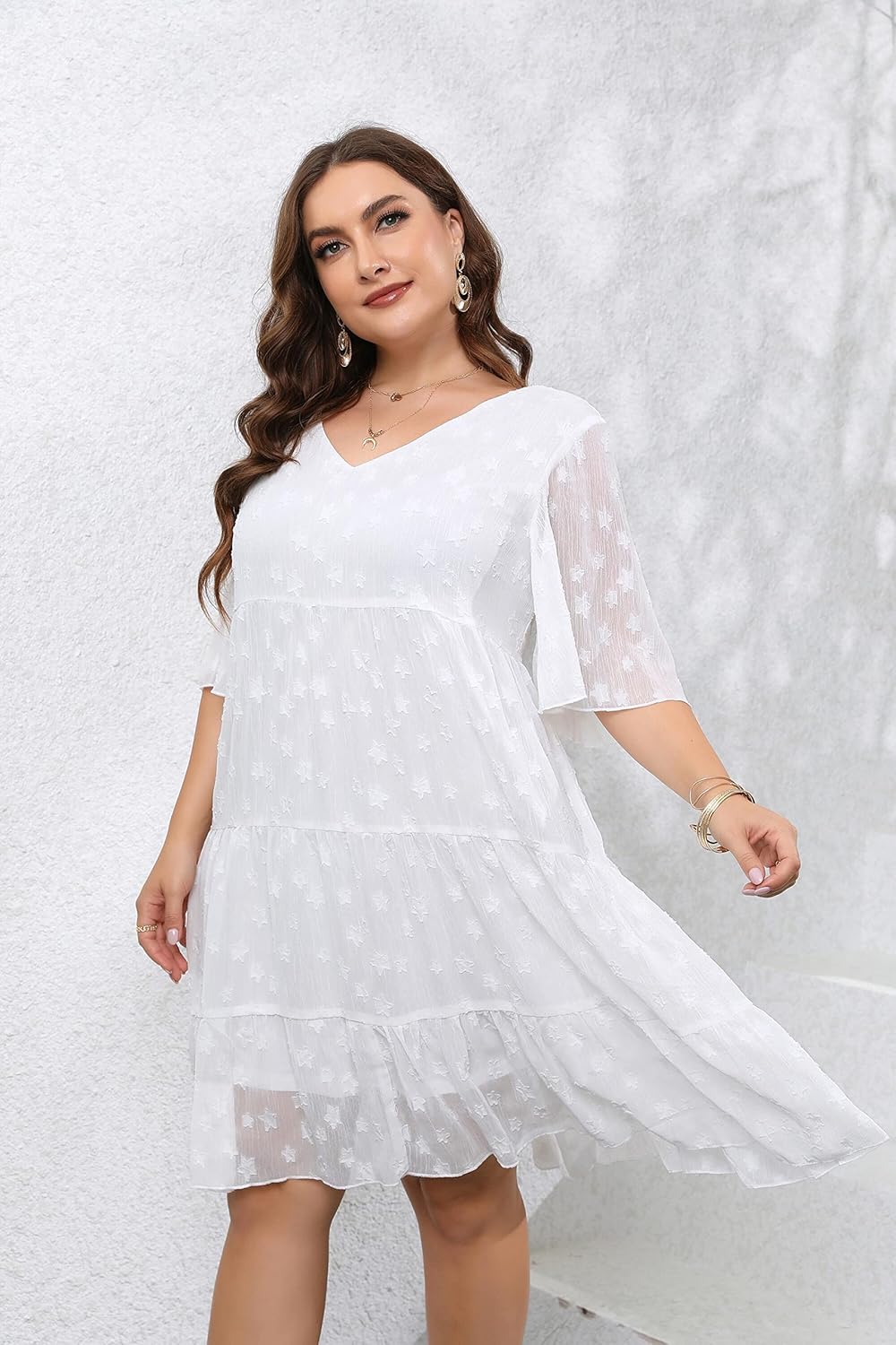 Women's Plus Size Summer Chiffon Loose Fit Dress Casual V Neck Belly Sleeve Babydoll Maternity Dress Sundress - Image 5
