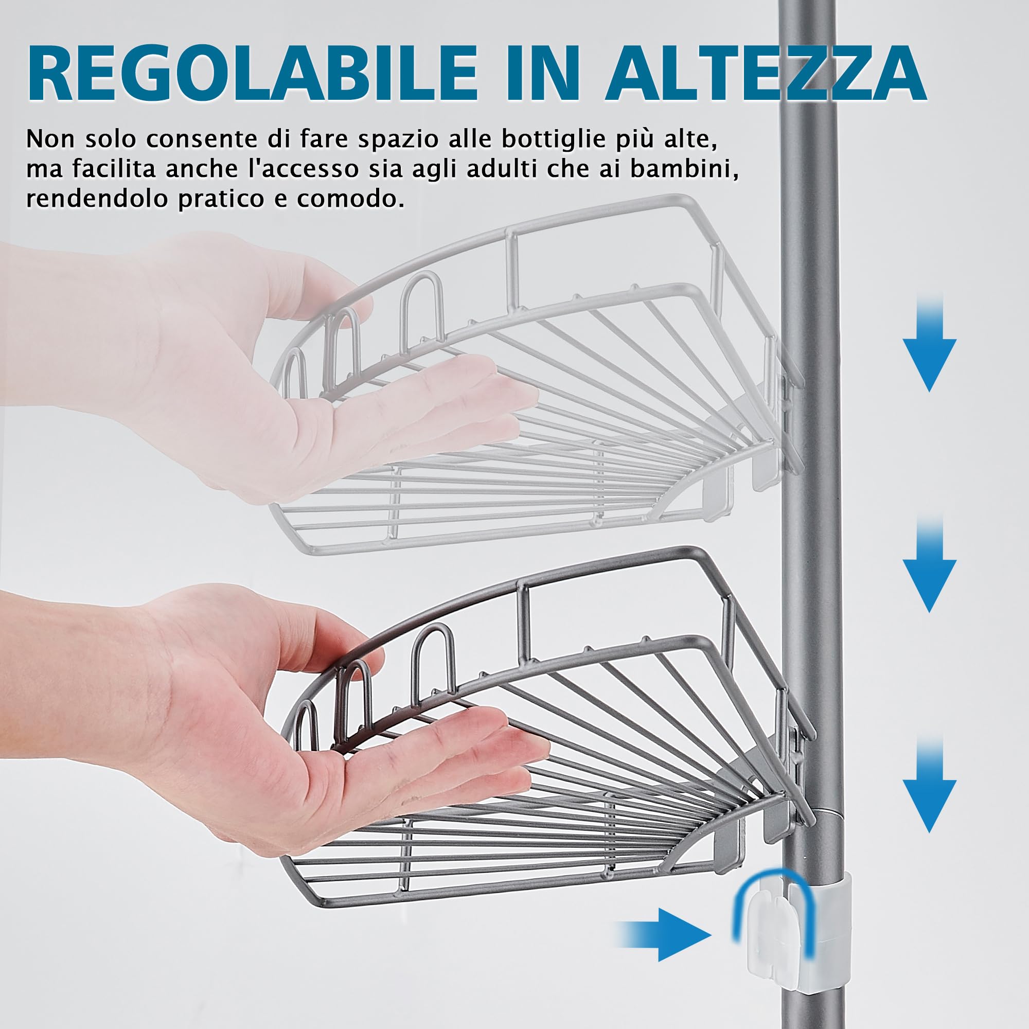 Mensola Doccia Telescopic Porta Sapone Bagno Angolare Senza Foratura con 4 Ripiani, Acciaio Inossidabile Regolabile 85-325cm, per Vasca da Bagno, Bagno, Doccia e Cucina, Grigio