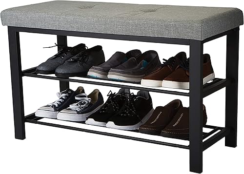 Miniatura 4 de Simplify Banco de almacenamiento, zapatero, otomano, acolchado para entrada, dormitorio, armario y pasillo, gris Gris,Negro -