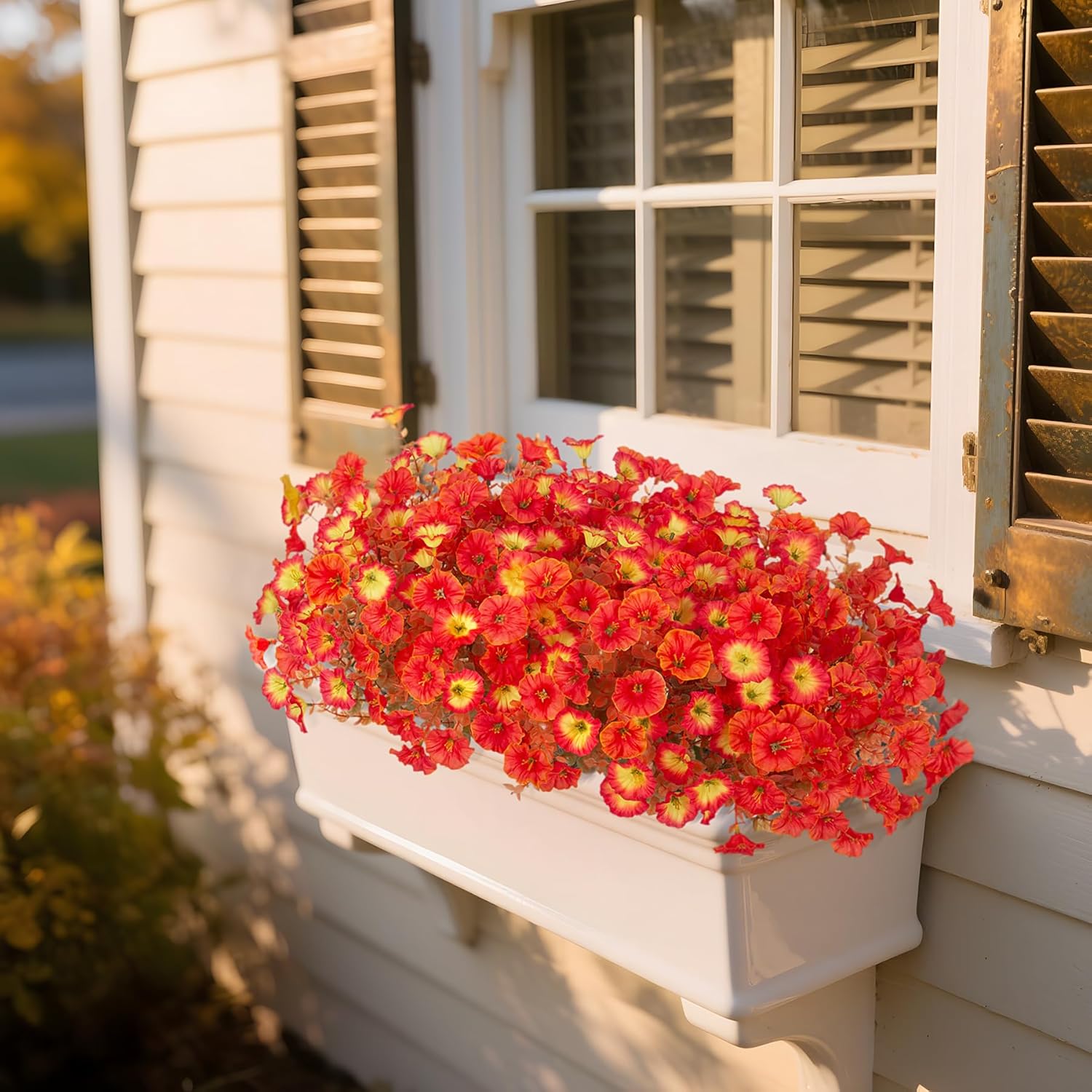 Fake Fall Flowers Artificial for Decoration, 12 Bundles Faux Plants Silk Orange Flowers Morning Glory Petunias Realistic UV Resistant for Outdoors Planter Porch Patio Window Box, Sunset - Image 2